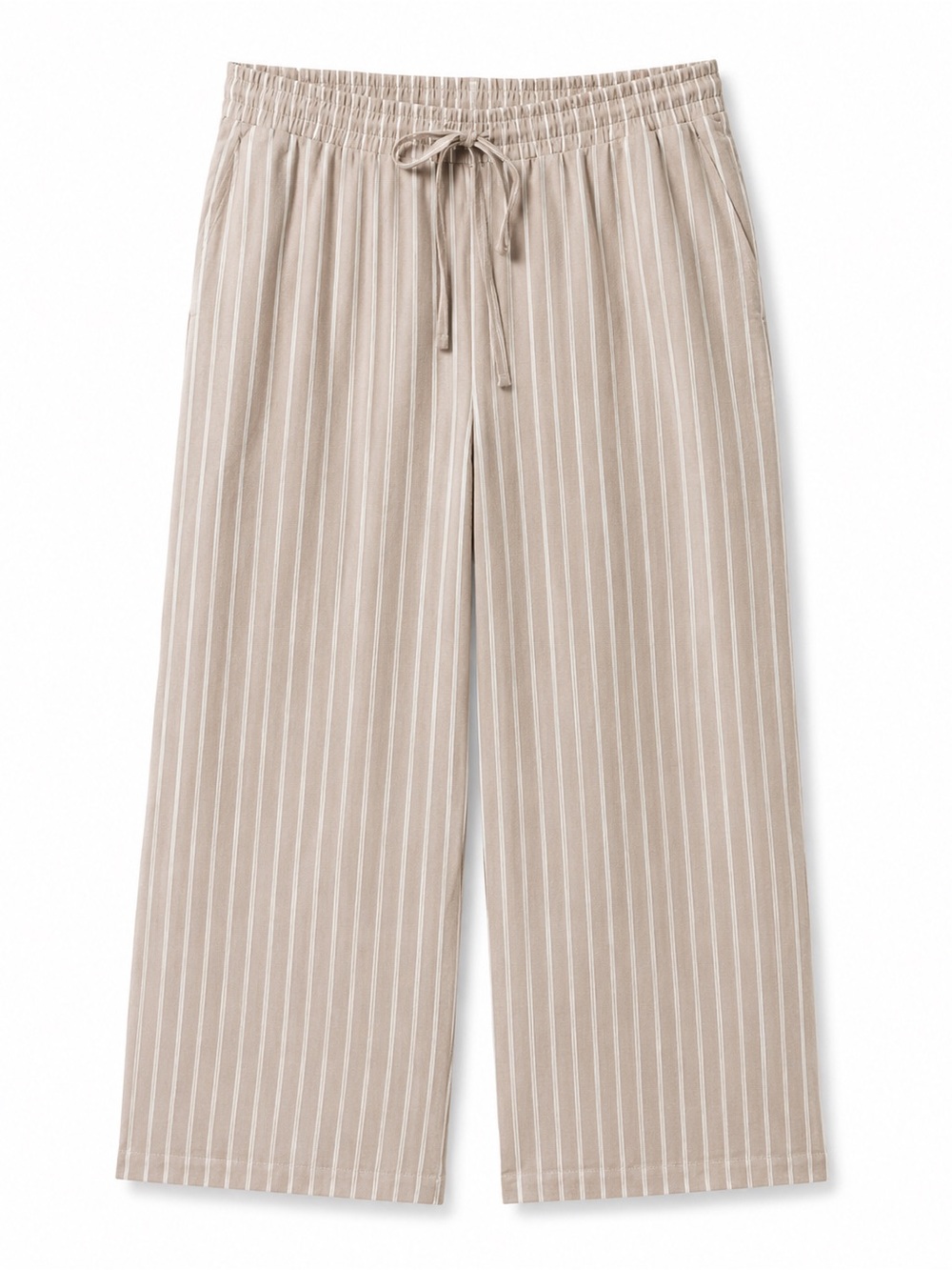 Briggs New York Linen Blend Wide Leg Pants XL Beige Stripe Drawstring Pull On - Picture 2 of 5